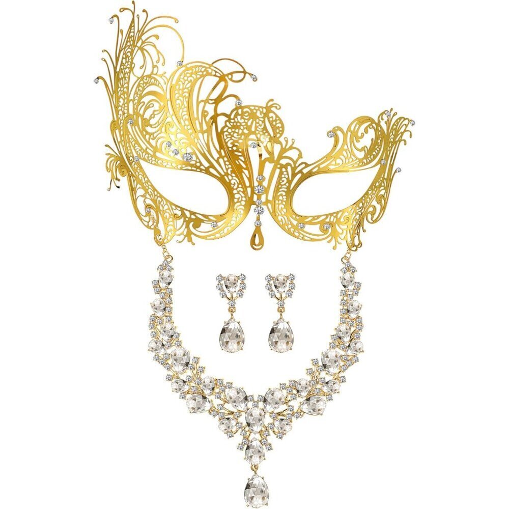 Masquerade Mask Set Women Jewelry Halloween Venetian Costume Party Accessory